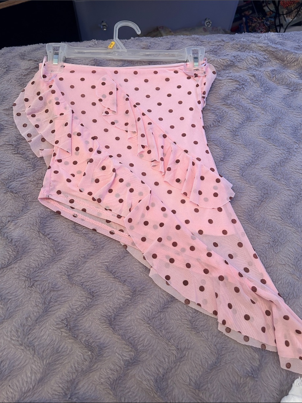 Polka Dot Pink Ruffle Asymmetrical Skirt